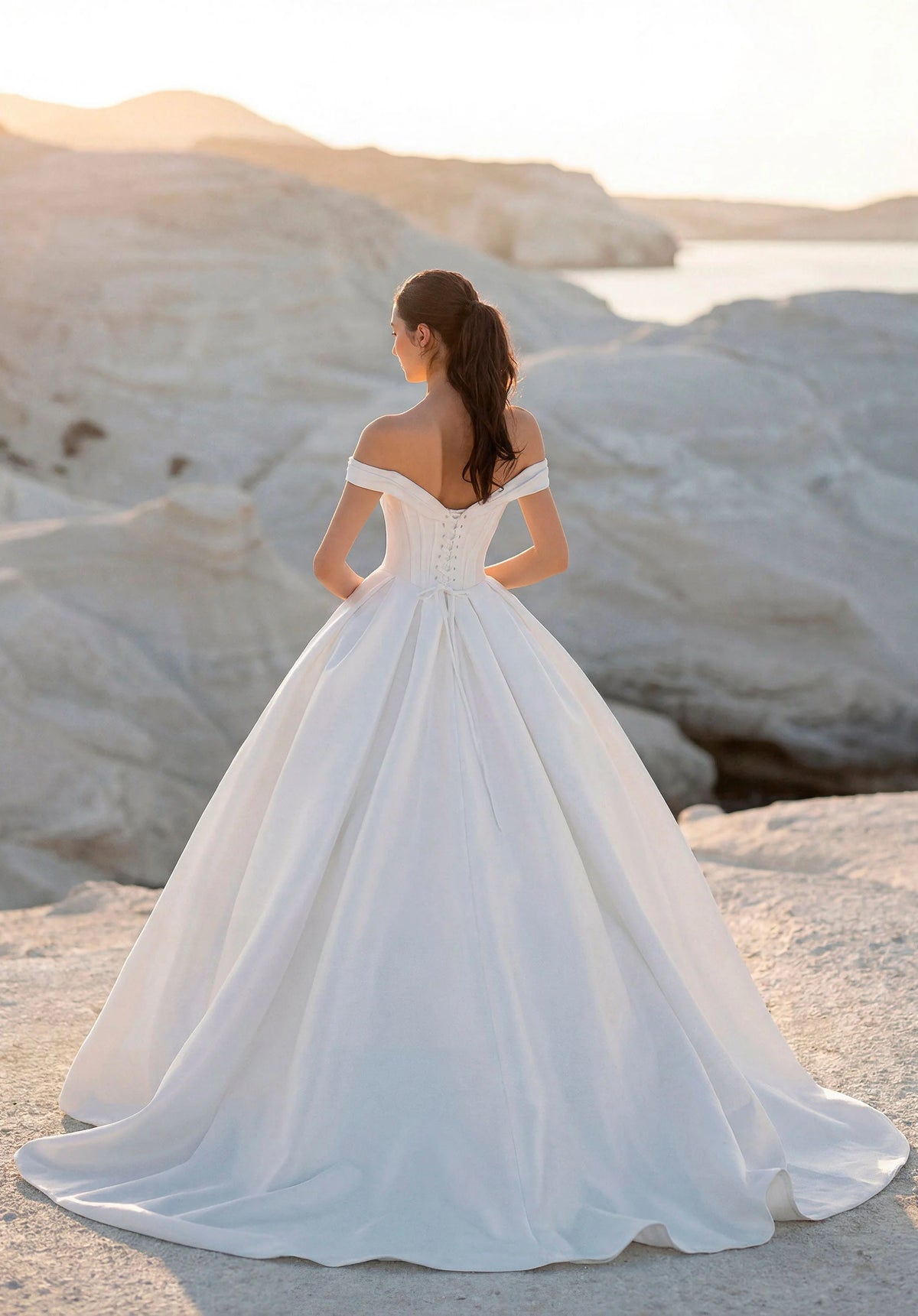 34750-Off-the-Shoulder Ball Gown Wedding Dress