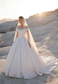 34750-Off-the-Shoulder Ball Gown Wedding Dress
