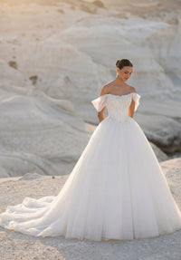 34753-Ball Gown Satin Off the Shoulder Wedding Dress