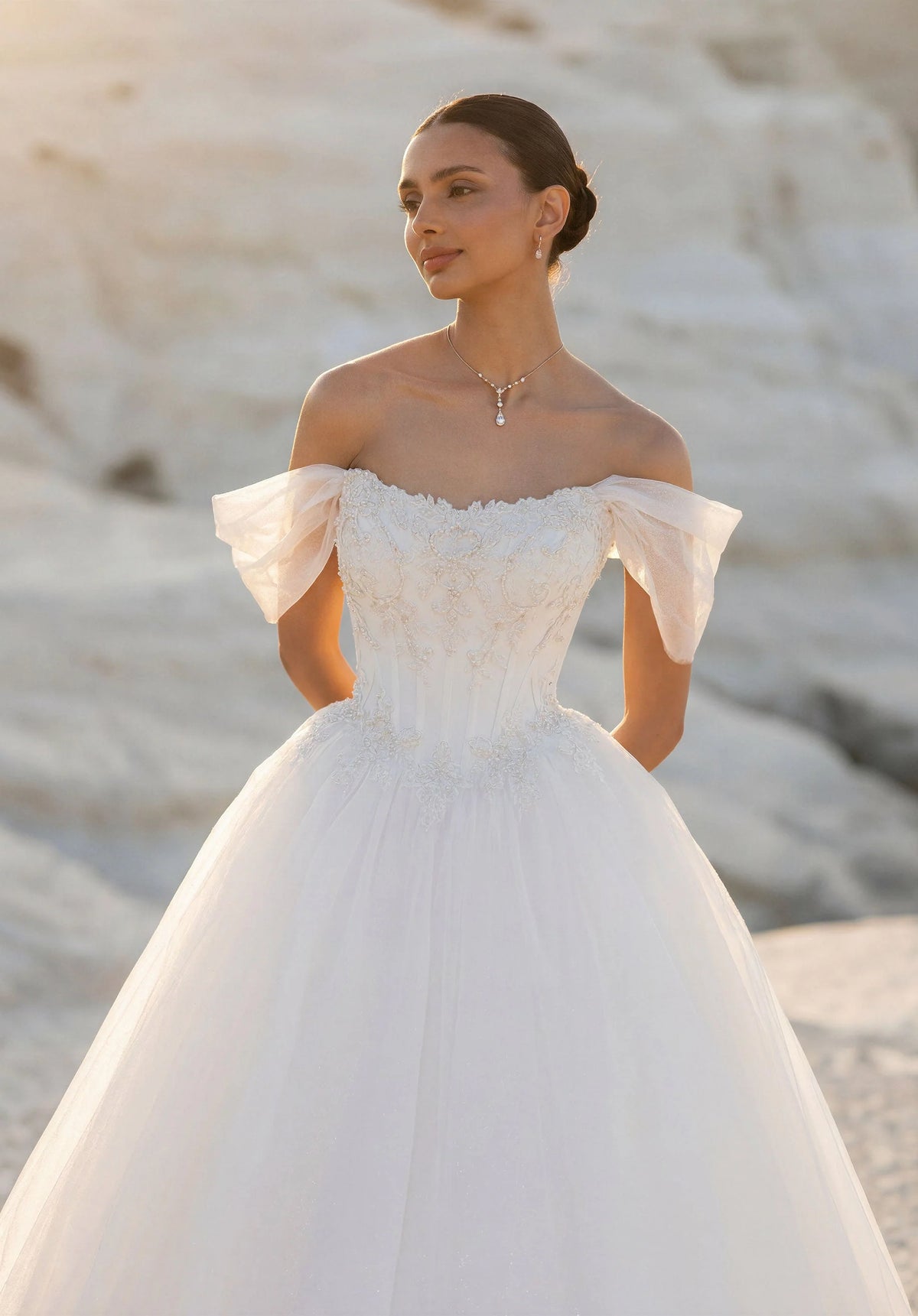 34753-Ball Gown Satin Off the Shoulder Wedding Dress