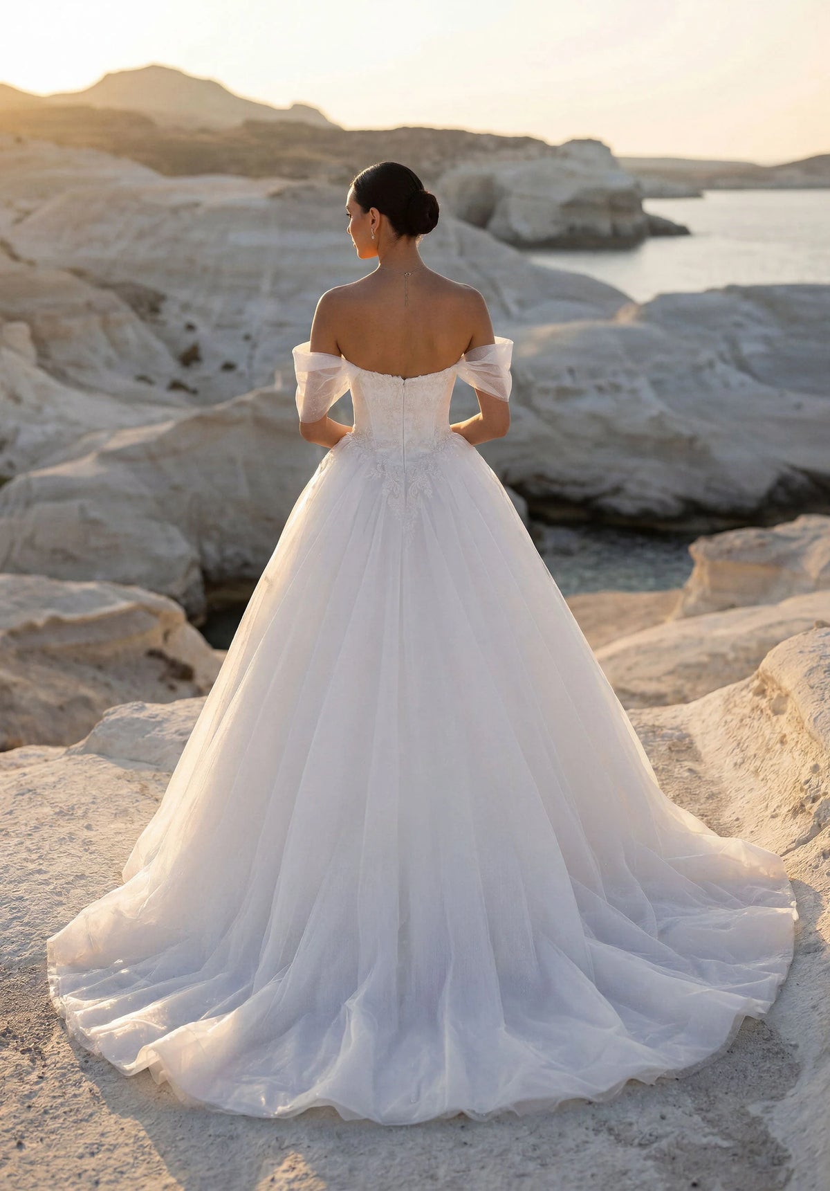 34753-Ball Gown Satin Off the Shoulder Wedding Dress