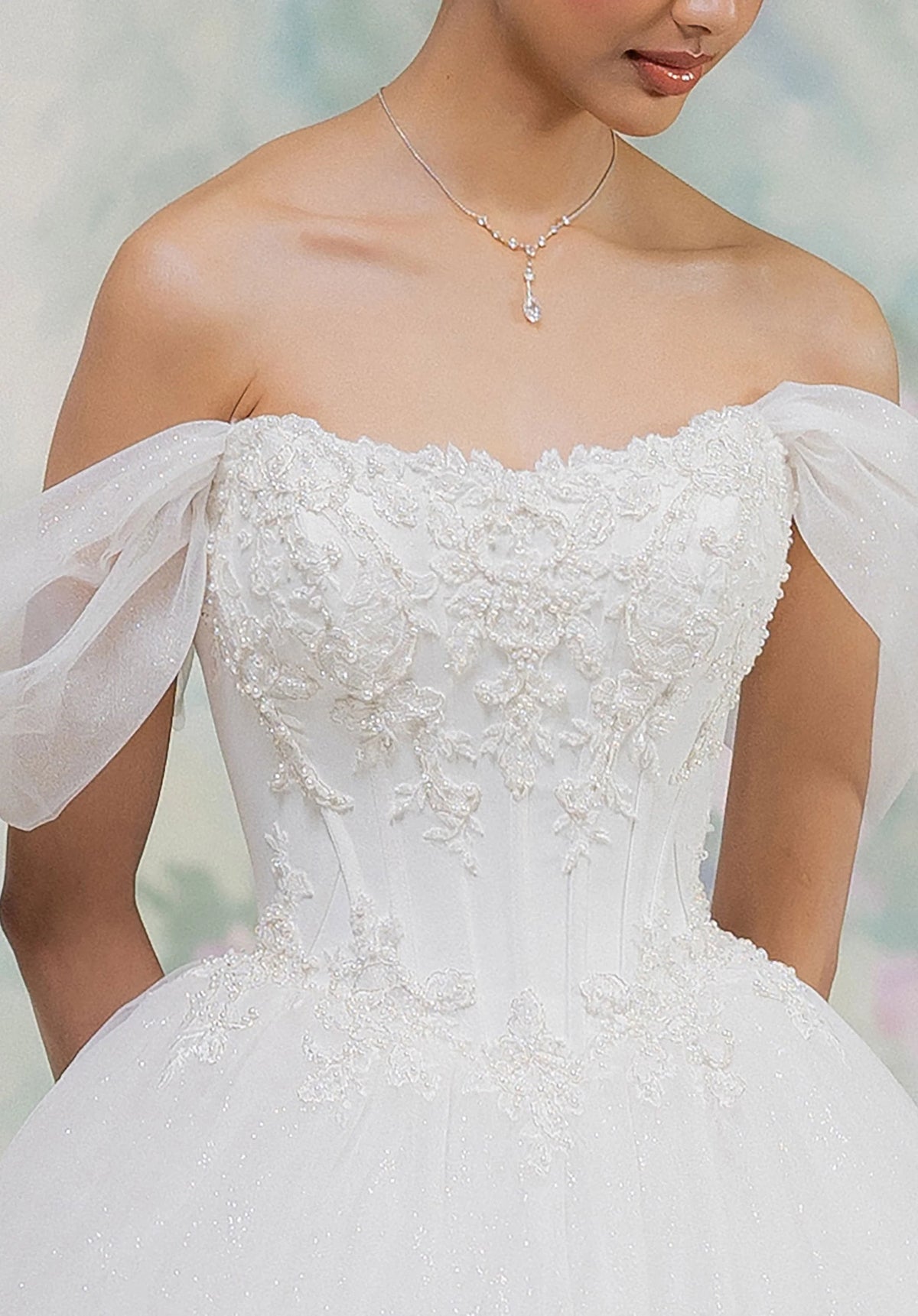 34753-Ball Gown Satin Off the Shoulder Wedding Dress
