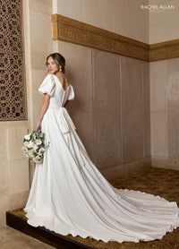 34530 - Modest A-Line Gown with Puff Sleeves