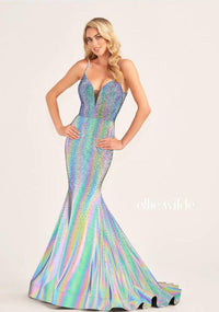 Ellie Wilde EW35701 Glittering Fit and Flare Gown with Plunging Neckline