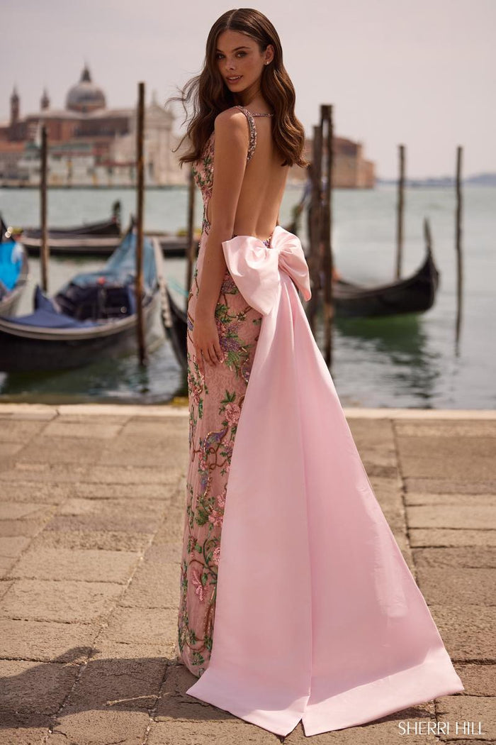 Sherri Hill Dress 57601 - Floral Embellished Fitted Gown with Open Back