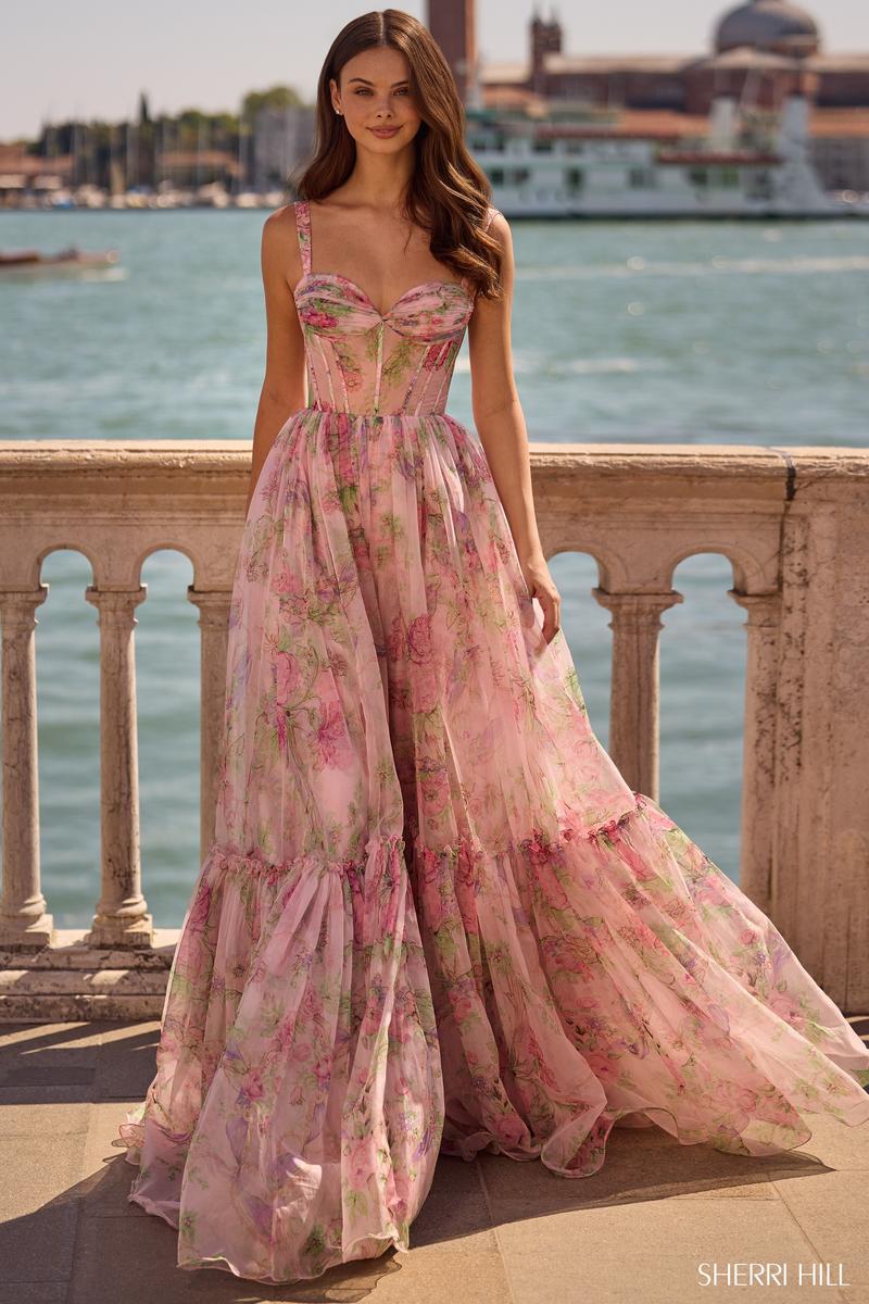 Sherri Hill Dress 57628 - Sweetheart Neckline Floral A-Line Gown