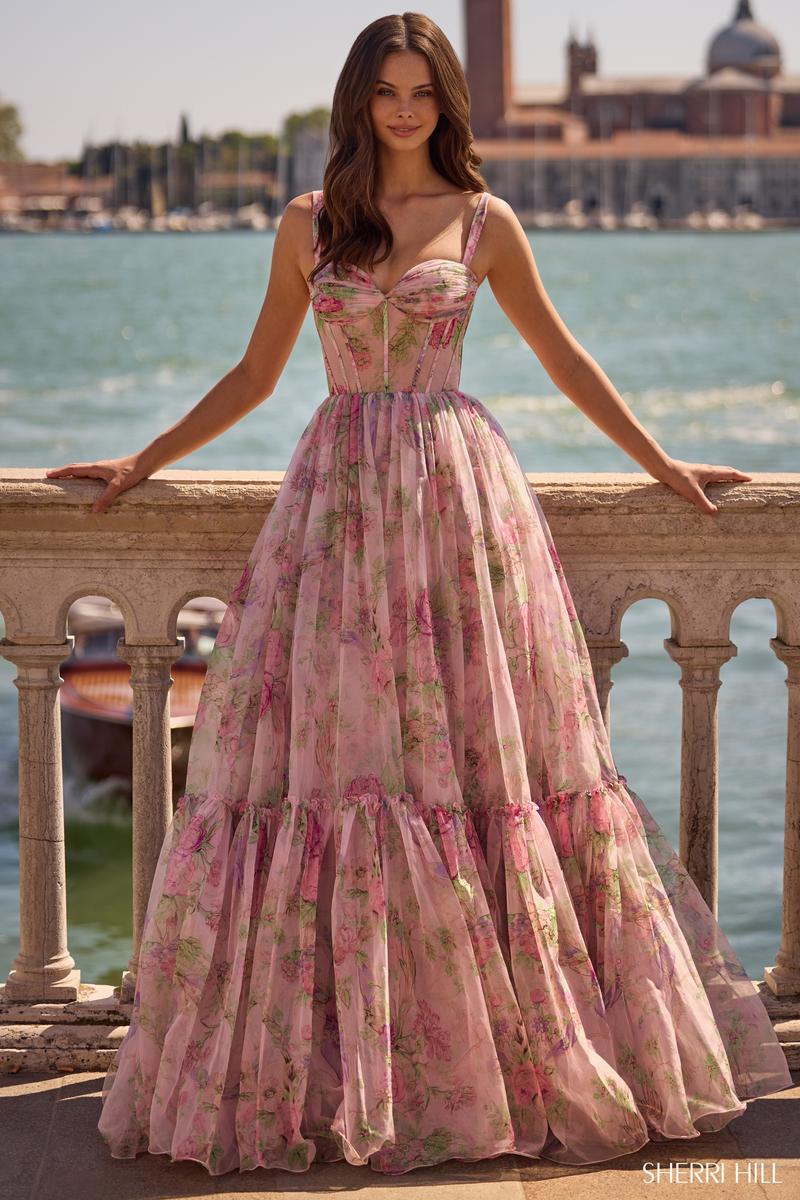 Sherri Hill Dress 57628 - Sweetheart Neckline Floral A-Line Gown