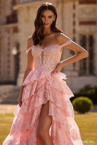 Sherri Hill Dress 57699 - Off-Shoulder Lace High-Low Gown