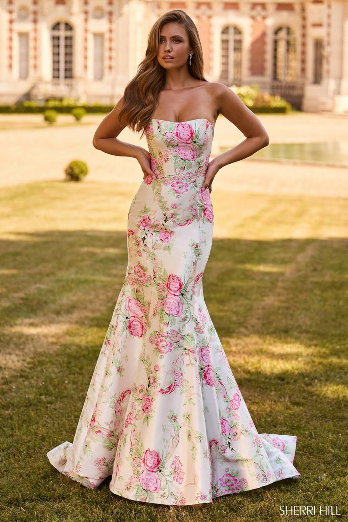 Sherri Hill Dress 57796 - Strapless Floral Fitted Gown Sherri Hill Dress 57796 - Strapless Floral Fitted Gown