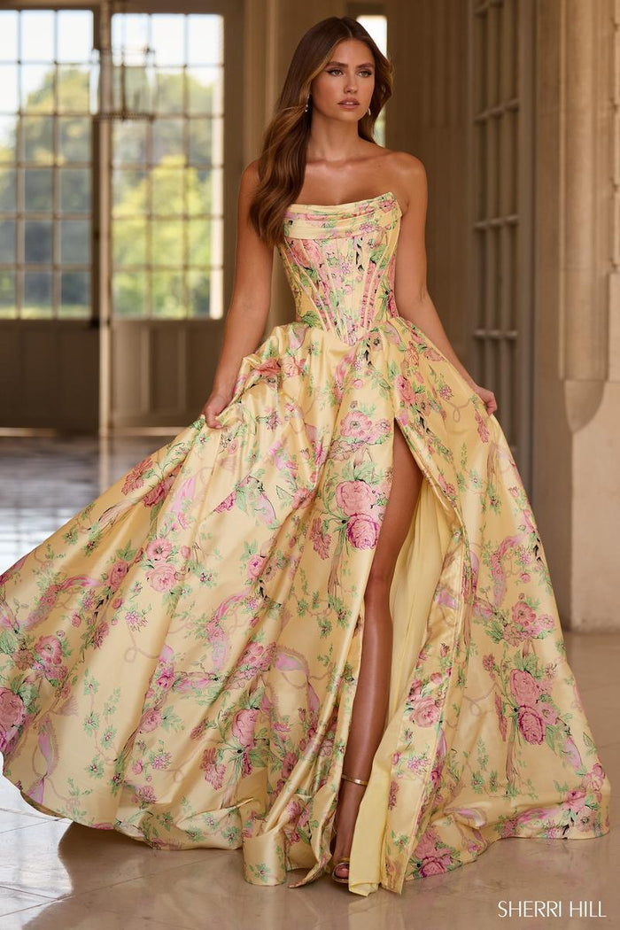 Strapless Dress Sherri Hill Yellow Floral Dress Sherri Hill Strapless Short A-line Homecoming Dress 56649 Strapless Dress Sherri Hill Yellow Floral Dress Sherri Hill Strapless Short A-line Homecoming Dress 56649