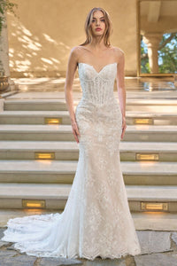 34487 - Strapless Sweetheart Neckline with Detachable High-Neck Lace Bolero