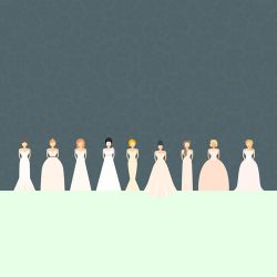 A vector of four brides in different wedding dress styles