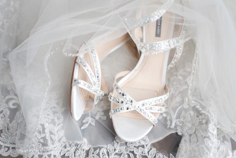 Strappy silver heels for the bride.