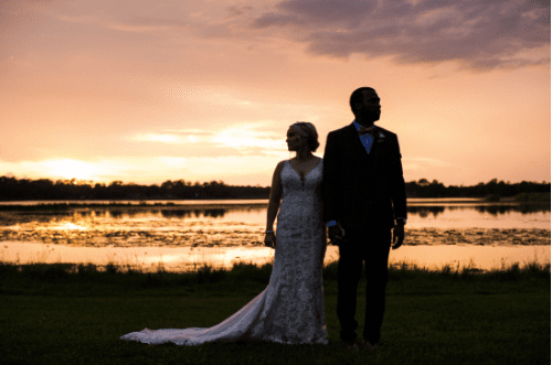A Norman's bride and her groom at sunset.