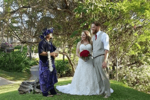 A Norman's bride and groom at their Maui ceremony.